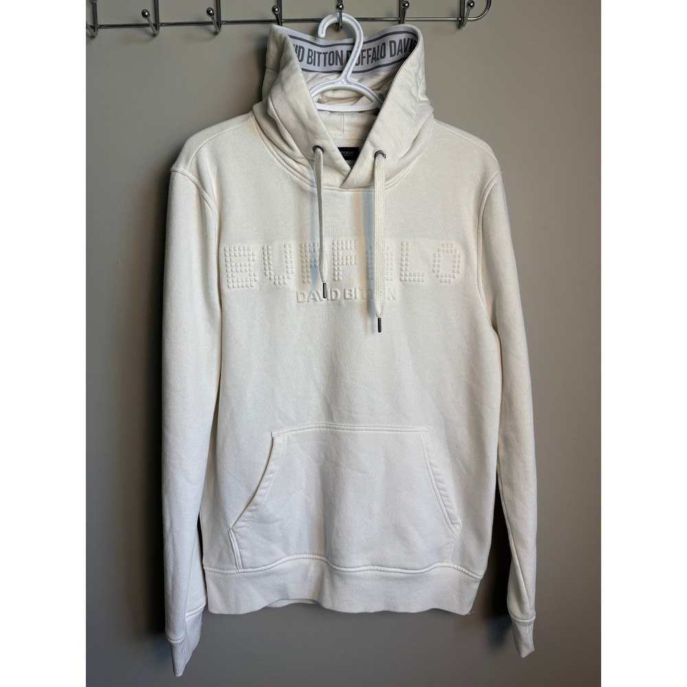 Buffalo David Bitton Hoodie Mens Medium Ivory Streetwear Casual Athleisure